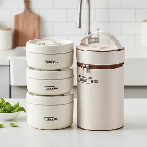 Insulated Bento Box Set - 3 Stackable Compact Portable Containers, 1 Insulated Bag, Tableware, Meal Prep Organiser for Adults at Work, 3-Box Meal Order, Bag+Boxes Together, Easy to Organize and Carry Freshness-Maintaining Kitchenware