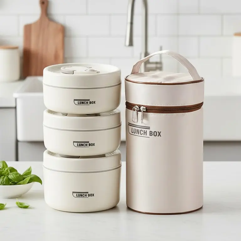 Insulated Bento Box Set - 3 Stackable Compact Portable Containers, 1 Insulated Bag, Tableware, Meal Prep Organiser for Adults at Work, 3-Box Meal Order, Bag+Boxes Together, Easy to Organize and Carry Freshness-Maintaining Kitchenware