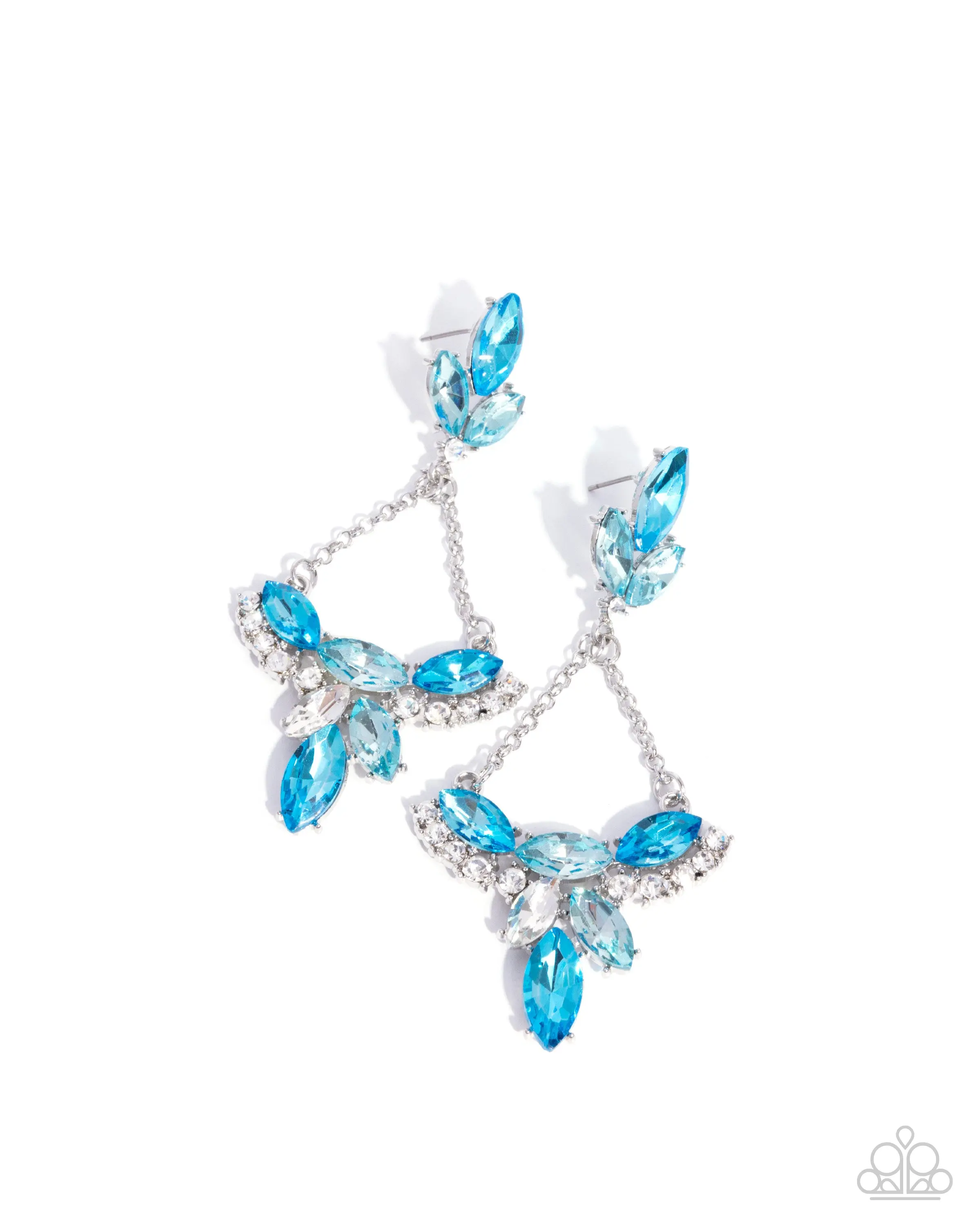 Carefree Chandelier - Blue Rhinestone Silver Earrings - Paparazzi