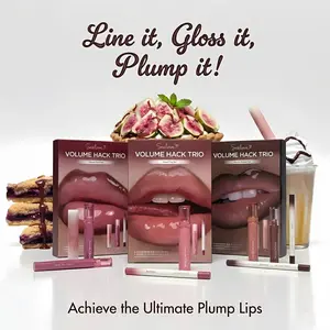 Seelove Volume Hack Trio Sweet Fig Set | Non-Sticky Lip Combo for Instant 3D Physical Volume & Smooth Gloss | 3-in-1 No-Chili-Burn Kit (3 Shades, Lip Mate Pencil 0.5g, Melting Balm 3.5g, & Color Gloss 4g)