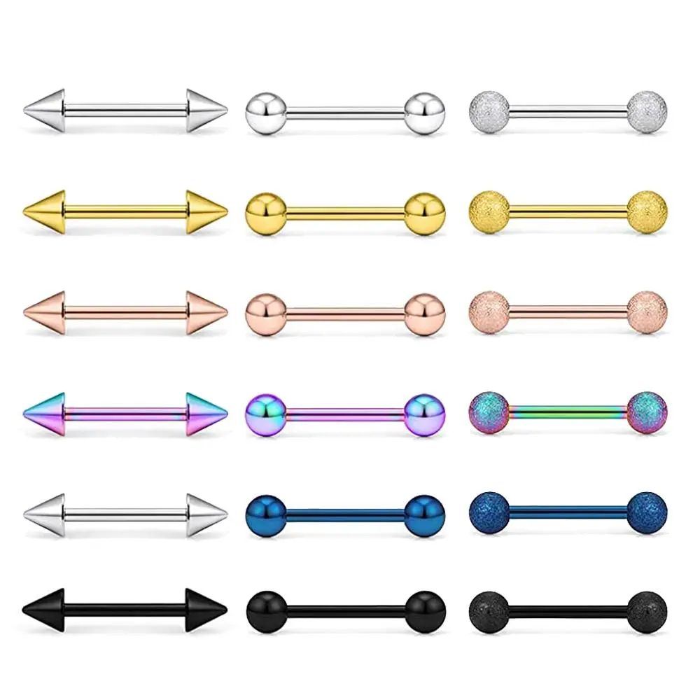 14G Tongue Rings Surgical Steel Straight Barbell Nipplerings Nipple Ring Body Piercing Jewelry Long Barbell Bridge Tongue Rings