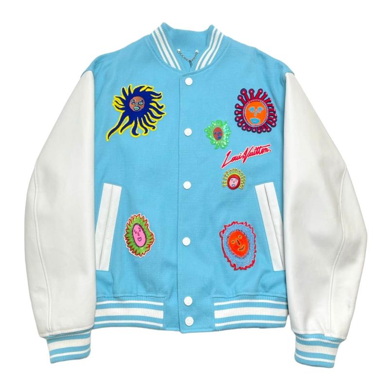 Louis Vuitton LV x YK Embroidered Faces Varsity Jacket Blue