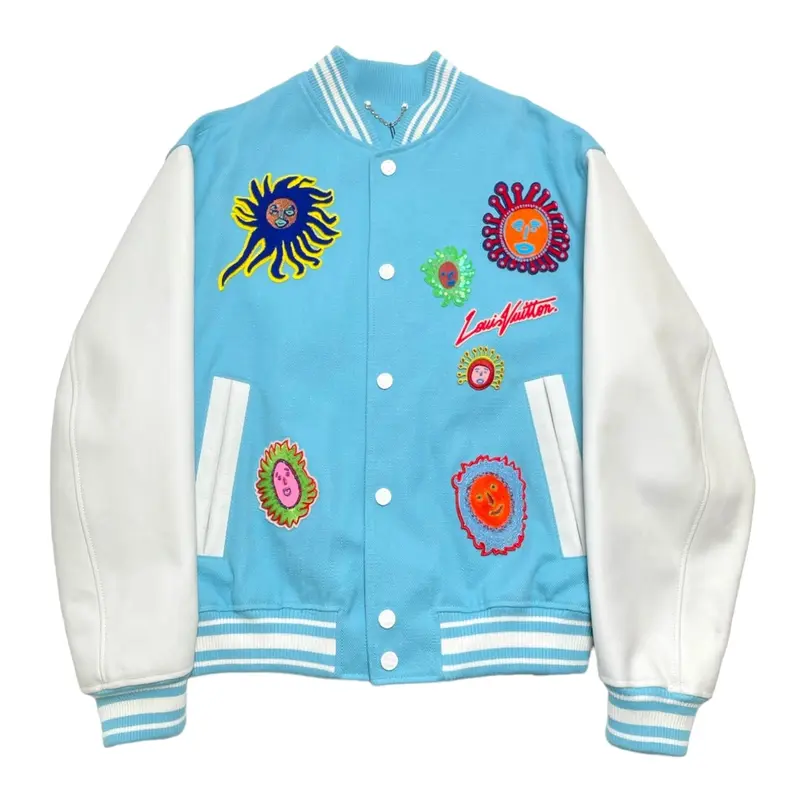 Louis Vuitton LV x YK Embroidered Faces Varsity Jacket Blue