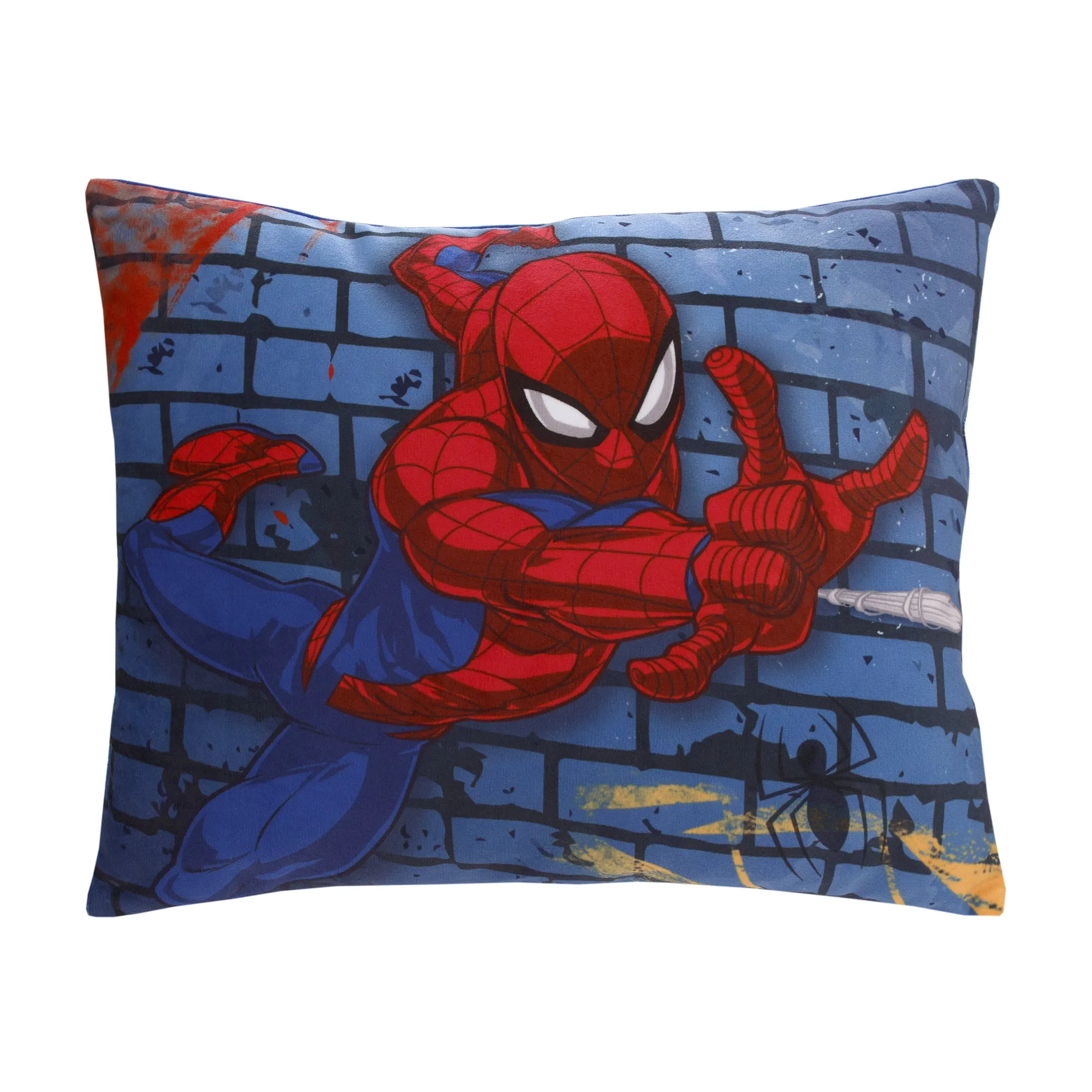 Marvel Spider-Man Wall Crawler Red, White, and Blue Spider Webs Super Soft Toddler Pillow