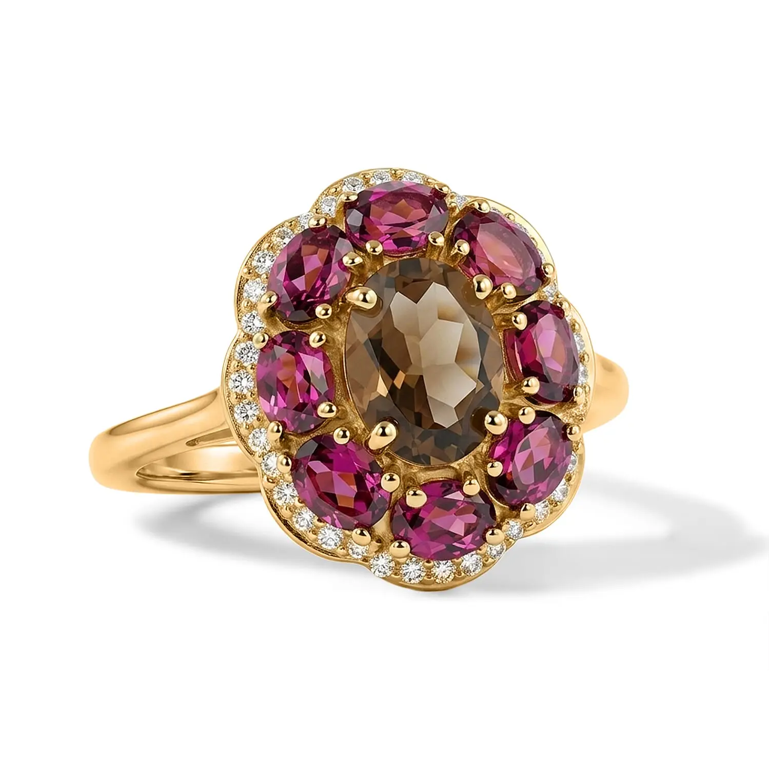 EverTrue Autumn Alexite, Multi Gemstone Twilight Fire Halo Ring in 18K YG Plated (Size 10.0) 3.40 ctw