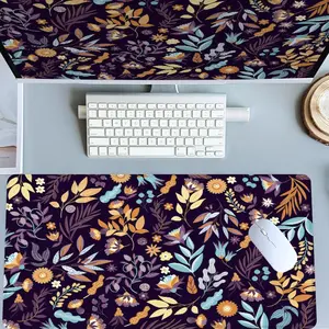 Bohemian Floral Navy Desk Mat Gaming Mouse Pad XXL Extended Mouse Pad for Laptop Large Mouse Pad for Desk with Non-Slip Rubber Base Stitched Edges Surface for PC Gamers, Bohemian Floral Enthusiasts, Office Workers & Home Use, Desktop Accessory