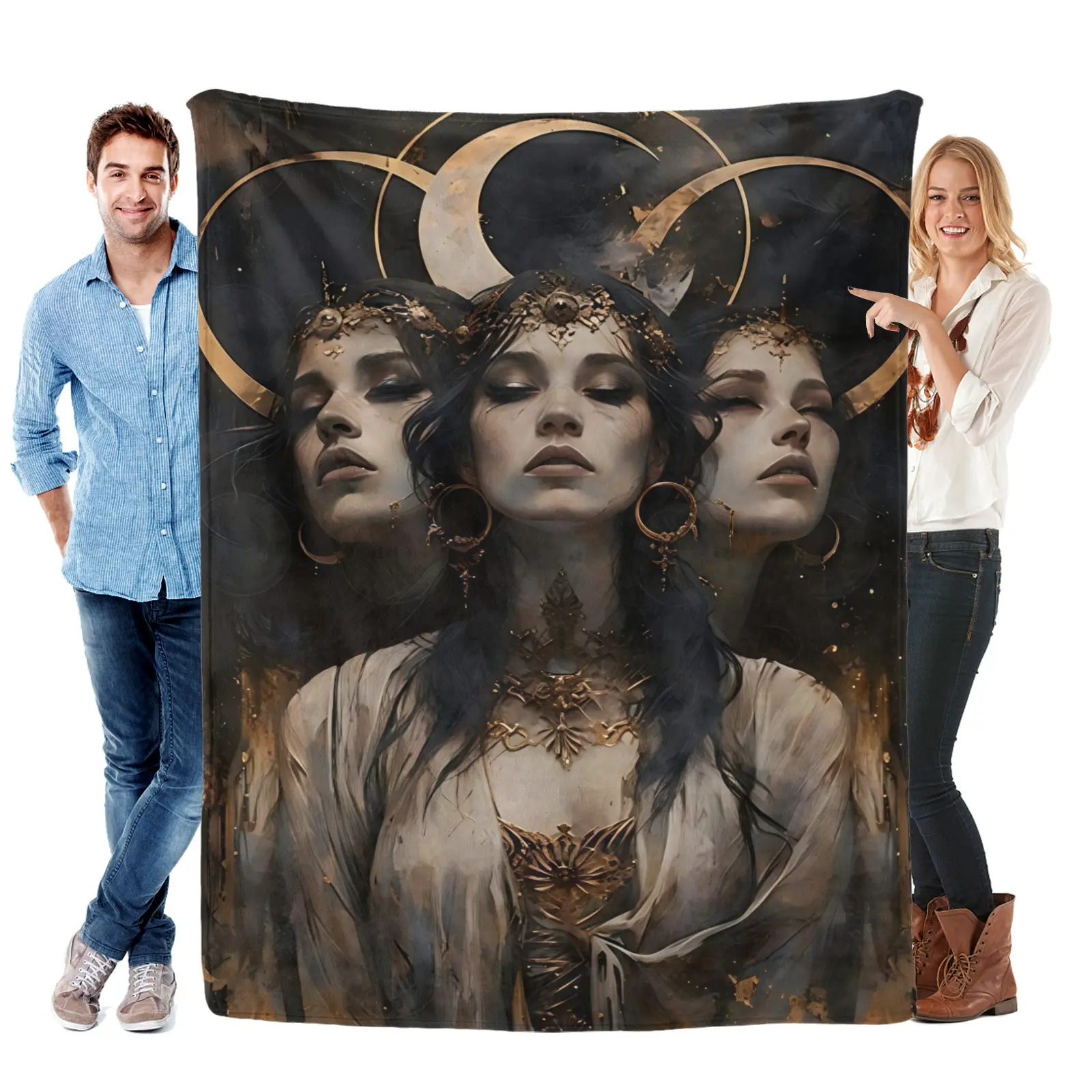 Hecate Triple Goddess Print Flannel Throw Blanket - Contemporary Design Reversible All-Season Polyester Throw, Breathable Vintage Modern Non-Woven Fabric, Machine Washable for Office Nap, Home Gift, Cartoon Theme