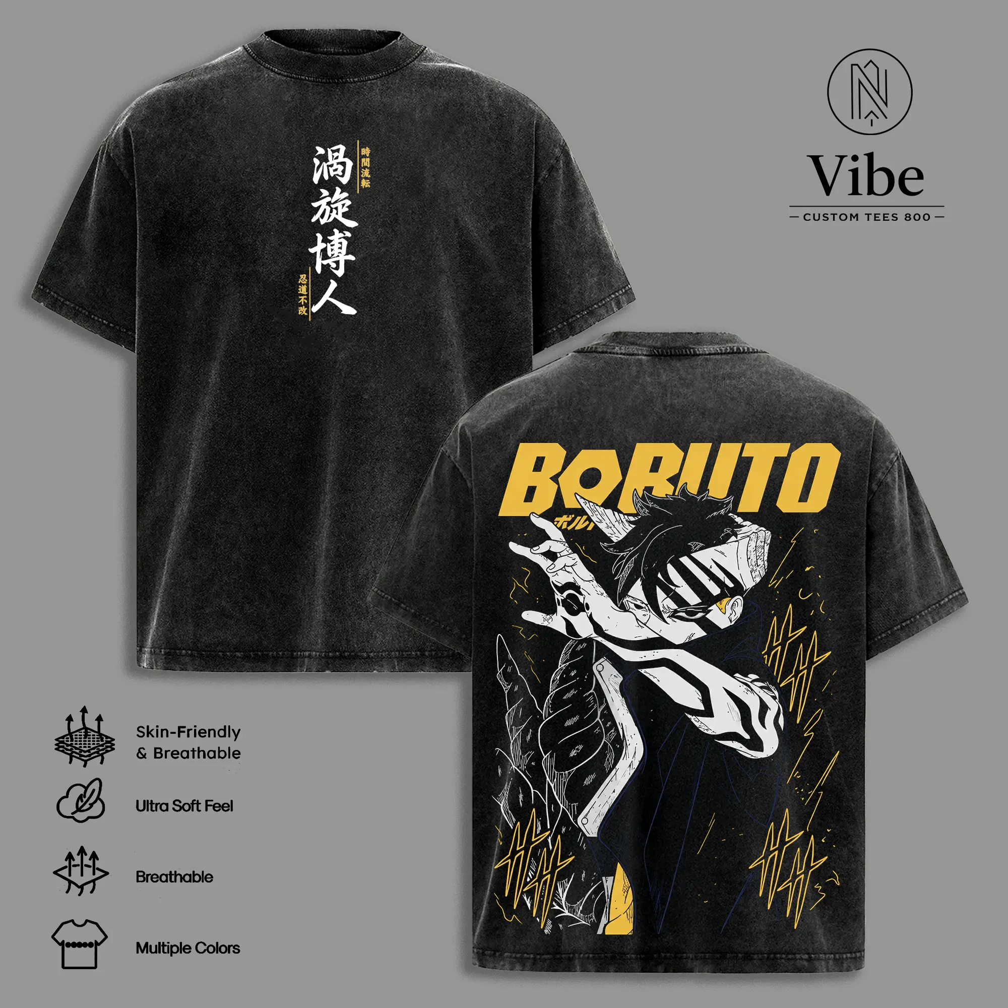 Boruto Uzumaki Vintage Washed Graphic T Shirt, Tank Top, Sweatshirt, Hoodie  Two Blue Vortex Anime Tee, Heavyweight Cotton Oversized Manga Streetwear Shirt, Double Printed Unisex, Gift for Anime Fans