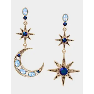 Betsey Johnson BETSEYS CELESTIAL STAR AND MOON MISMATCH EARRINGS BLUE