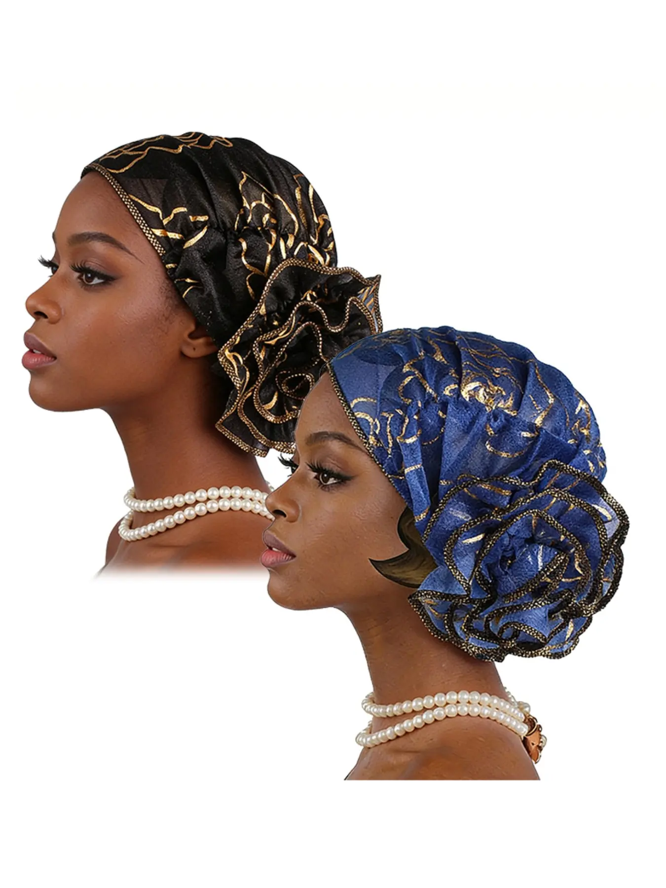 2pcs/set Gold Embossed Lace Floral Pattern Headscarf Hat, Muslim Hijab Cap, Hair Loss Prevention Hat, Elegant and Comfortable Design