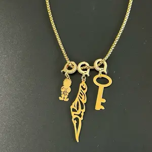 Gold-Plated Palestine Map Handala and Key of Return Necklace with Unique Design Elements