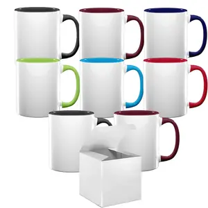 8-Piece Set: 15oz El Grande Mixed Color Inner & Handle Sublimation Mugs with White Gift Boxes