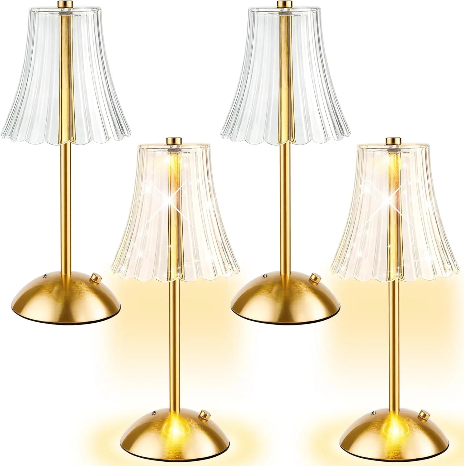 12-Inch Rechargeable Cordless Brass LED Table Lamp - Dimmable Bedside Lamp with USB Port, 2000mAh Battery, Waterproof Portable Gold Dimmable Nightlight for Home, Patio
