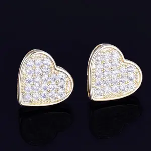 [ICE HUE]18K Gold Vacuum Plated Copper with 5A+ Sri Lanka Zircon 14mm Heart Earrings Miami Italy Mexico & Micro Inspired for Women & Men Luxury Jewelry,Daily Wear,Casual Fashion,Gift Idea,,Classic,Hip Hop,Simple,Sporty Style