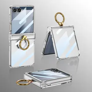 for Z Flip7 Phone Case Screen Protector 2in1 Ring Holder Cover For Samsung Galaxy Z Flip 7 Zflip7 Luxury Pivot Hinge Slim Shell
