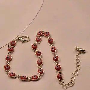 8.5inch gold plated Red Turkish Eye Bracelet with Gold Tone Chain and Secure Clasp for Stylish Accessory