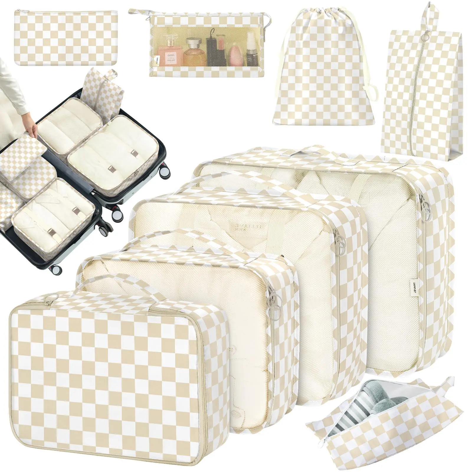 8-Piece Luggage Packing Organizers Set, Travel Storage Bags with Shoe, Laundry, Underwear & Makeup Pouches, Essential Home & Travel Accessories for Women & Men, Packing Cube Set Storage Bags Travel Essentials Lightweight Packing Cubes