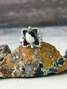 Handmade Sterling Silver White Buffalo Turquoise Adjustable Ring "Signed Nizhoni"