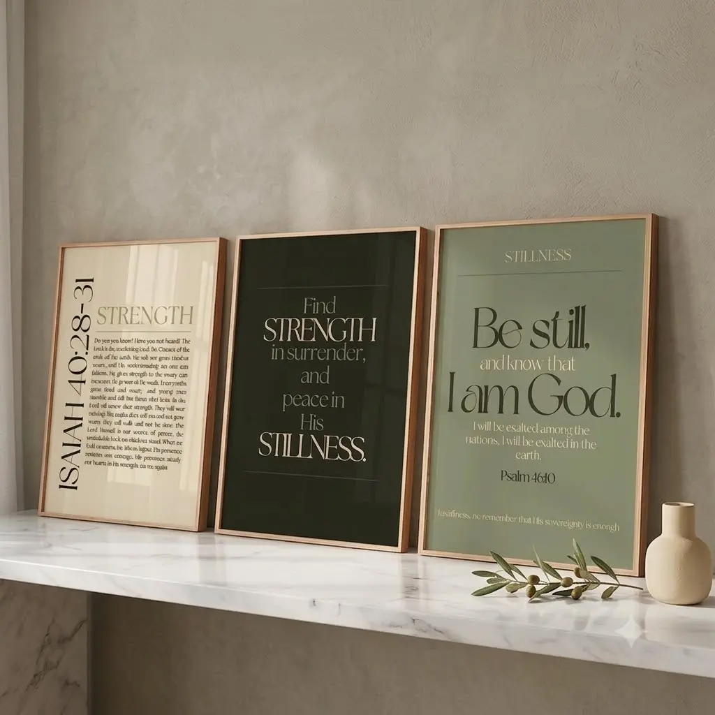 Sage Neutral Christian Wall Art Set, Bible Verse Posters with Isaiah 40-31 & Psalm 46-10, Faith Scripture Decor for Strength & Stillness