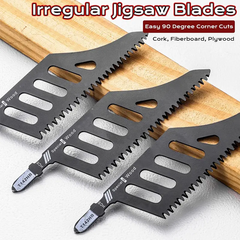 3-Pack T-Handle Jig Saw Blades with T142HB Shank, High-Quality Steel Hand Tools for Precision Cutting on Wood Surfaces, Curved Shape Durable Hardware Accessories Home Heavy Duty