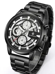 Men's Casual Quartz Watch, Stainless Steel Strap, Multi-Function Timer, Stylish and Durable, Perfect for Everyday Wear