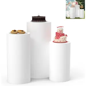 Set of 3 Cylinder Pedestal Covers, Multicolor Pedestal Stand Cover Cylinder Stands Cover for Party Cylinder Covers for Party Birthday Wedding Parties Dessert Tables Decor(Cylinder Stands Not Included) (White, L+XXL+XXL)