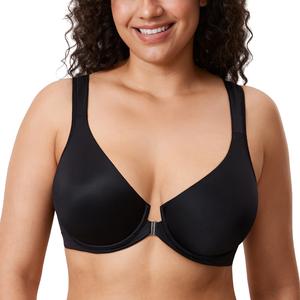 DELIMIRA Women's Front Closure Bras Posture Full Coverage Plus Size Underwire Unlined Back Support Plunge Seamless Bra B H
