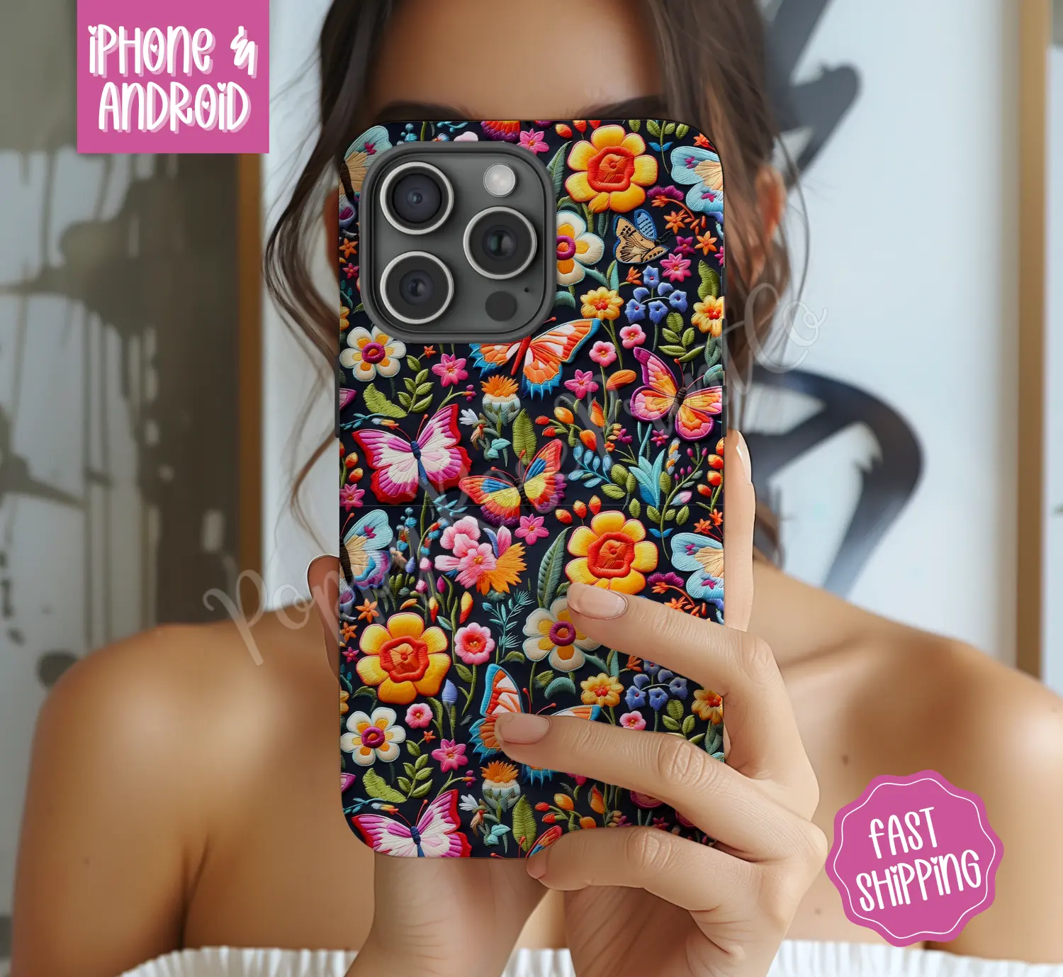 Butterfly Floral Phone Case Mag Safe Compatible Magnetic Tough Cases