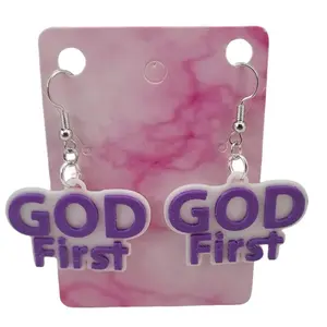 GOD First Earrings "Purple t" 3D Printed - Elegant Design, Lightweight and Durable