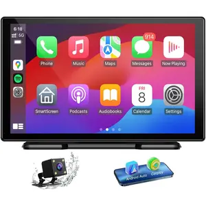 Portable Apple Carplay Screen for Car,9-inch Android Auto Screen with Backup Camera,Wireless Car Stereo with Voice Control,Bluetooth,Mirror Link,GPS Navigation for All Vehicles