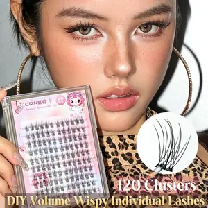 lash clusters-Korean Style Cat Eye False Eyelashes 120 Clusters - DIY Volume Wispy Individual Lashes, Natural 3D Effect Dense C-Curve, Segmented Lash Extensions for Beginners, 11-13mm 10-12 Rows ！