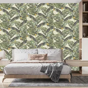 Tropical Leaf Pattern Wallpaper, 1 Roll Waterproof Self-adhesive Wall Sticker, Removable Wall Decal for Home Living Room Bedroom Dormitory Decor
