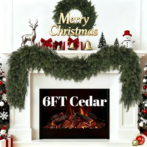 2-Pack 6-Ft Classic Irregular Artificial Cedar Garlands - Fluffy, Soft, Realistic Greenery, Easy No-Trim Decor for Home Goods, Gift, Nature-Inspired Room, Mantle Wall Hanging Christmas Decor