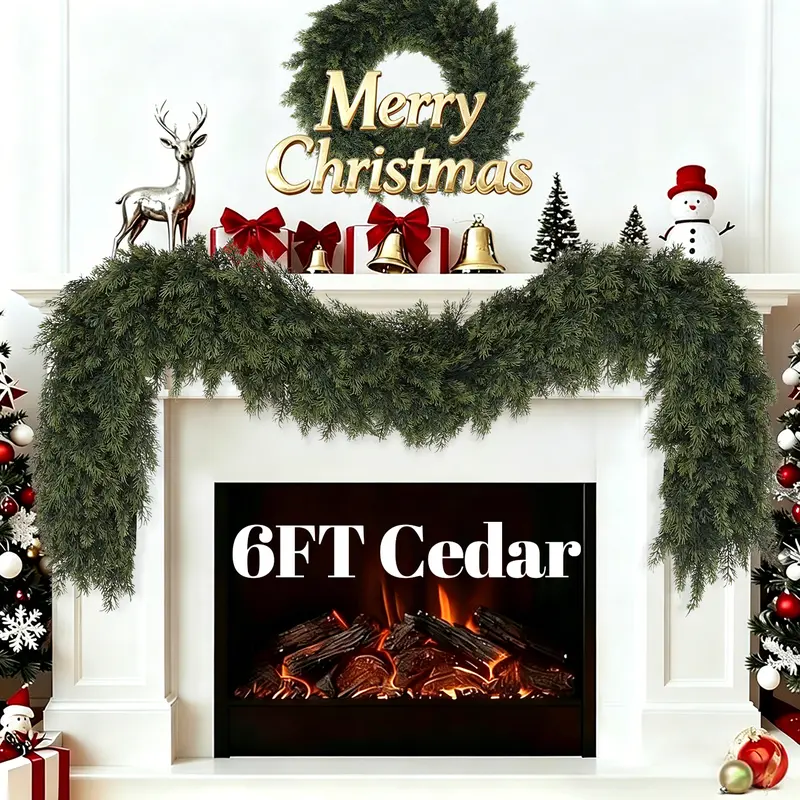 2-Pack 6-Ft Classic Irregular Artificial Cedar Garlands - Fluffy, Soft, Realistic Greenery, Easy No-Trim Decor for Home Goods, Gift, Nature-Inspired Room, Mantle Wall Hanging Christmas Decor