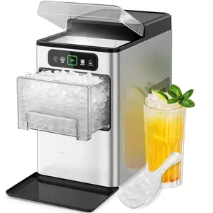 Ice Maker 40lbs/Day, Countertop Ice Maker Soft Chewable Ice, Ice Makers One-Click & Self-Cleaning, Crushed Pellet Ice Machine with Scoop&Basket for Home/Kitchen/Office, Stainless Silver