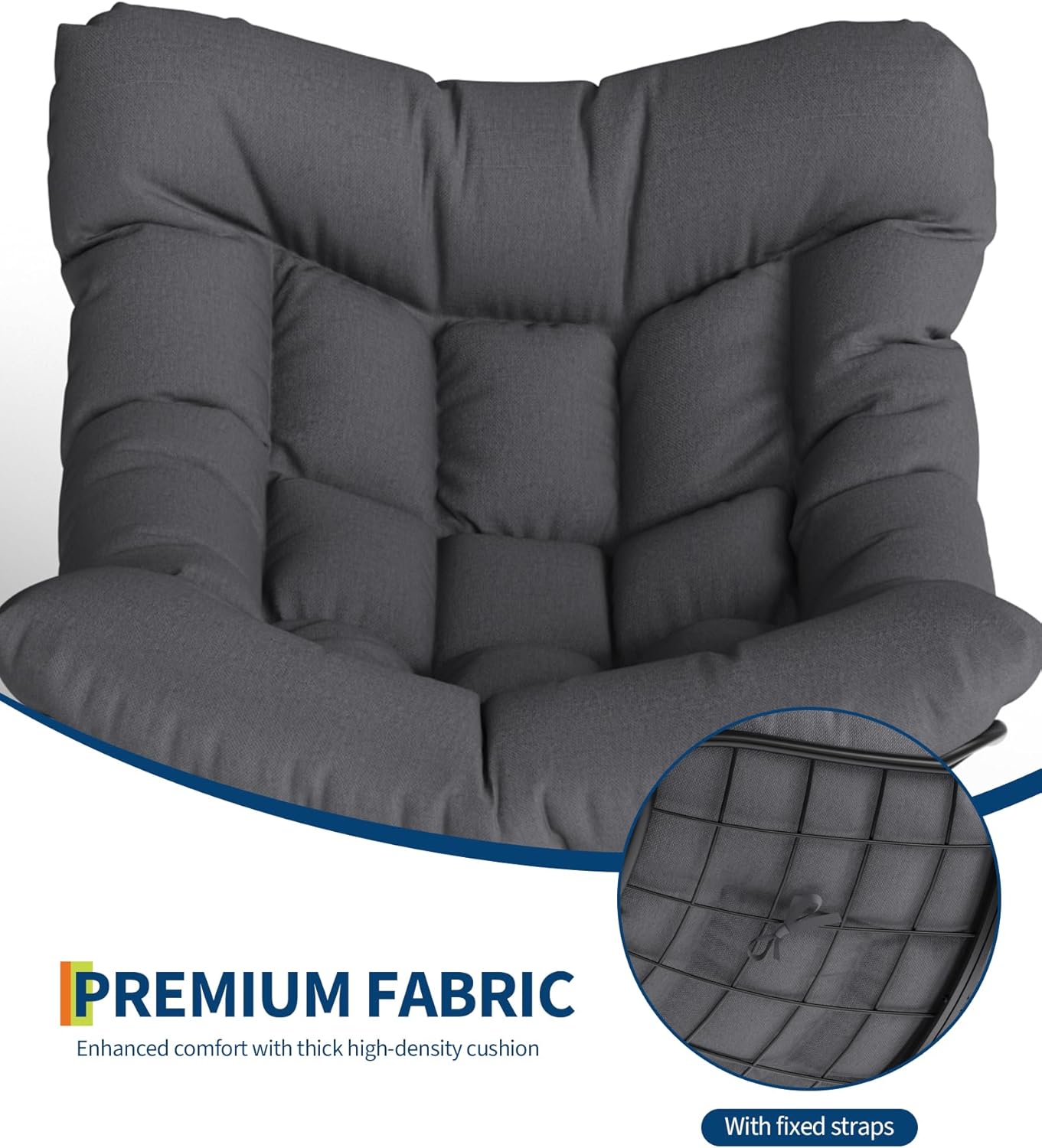 Outdoor Oversized Papasan Rocking Chair with Footrest, Patio Lounge Chair with Ottoman and Sturdy Metal Frame, Patio Rattan Egg Rocker for Balcony Backyard Porch Bedroom