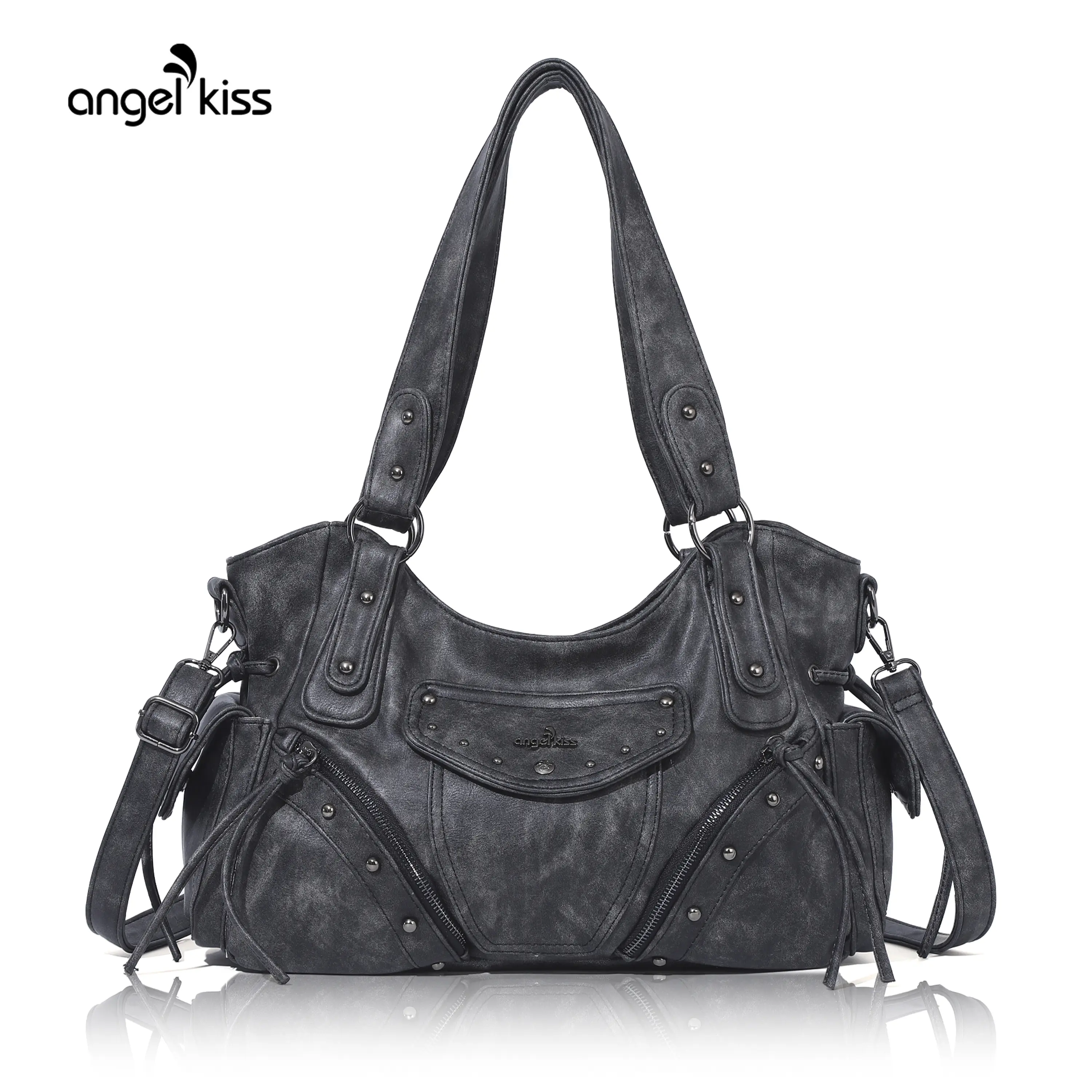 Angel Kiss Women's Vintage PU Leather Hobo Shoulder Bag - Roomy, Plain, Multi-Compartment Everyday Bag for Women with Crossbody-Shoulder Strap summerwins,