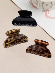 3pcs/Set Leopard Print Semicircle Hair Claws, Retro Minimalist Elegant Hair Accessories, Fashion Versatile Claw Clips For Daily, Casual, Date, Work Use Fashion Hair Clips Fall Winter For Vacation Outfits Woman
