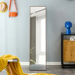 3rd generation packaging upgrade brown solid wood frame full length mirror, dressing mirror, bedroom porch, decorative mirror, clothing store, floor standing large mirror. 58 "* 15" W115155945 Wooden