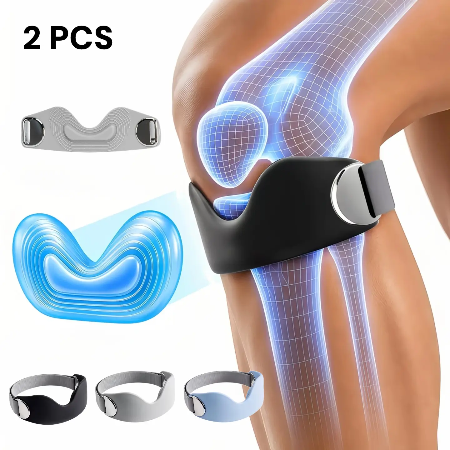 2-Pack Unisex Silicone Patellar Tendon Knee Strap, Adjustable Premium Anti-Slip Knee Support, Eases Knee Discomfort for Jumper's Knee, for Running, Squats, Workout, Hiking & Injury Prevention