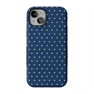 Casely iPhone 15 Plus Case | On the Dot | Navy Polka Dot | Bold Protective Design | Compatible with MagSafe