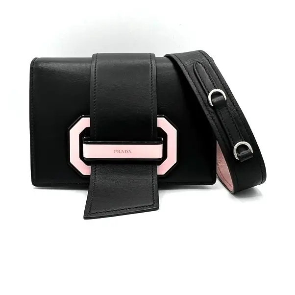 Pre-owned PRADA Calfskin Shoulder Bags AUTHENTIC PLEX RIBBON BLACK AND PINK