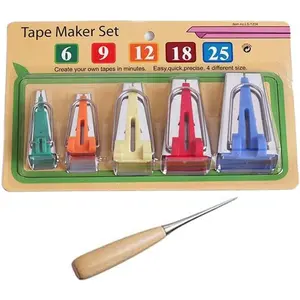 5 Sizes Bias Tape Maker Set 6MM 9MM 12MM 18MM 25MM Fabric Sewing Quilting Bias Binding Tools Come with 1 PC awl