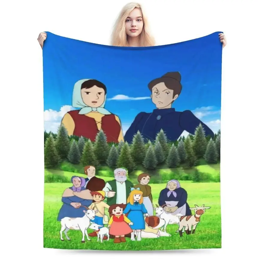 New Arrival Heidi Girl Of The Alps Flannel Cozy Blanket - Soft Comfy Lightweight Throw with Cartoon Pattern, Machine Washable Nostalgia Print for Sofa, Bedding Gift, Cartoon Pattern Blanket
