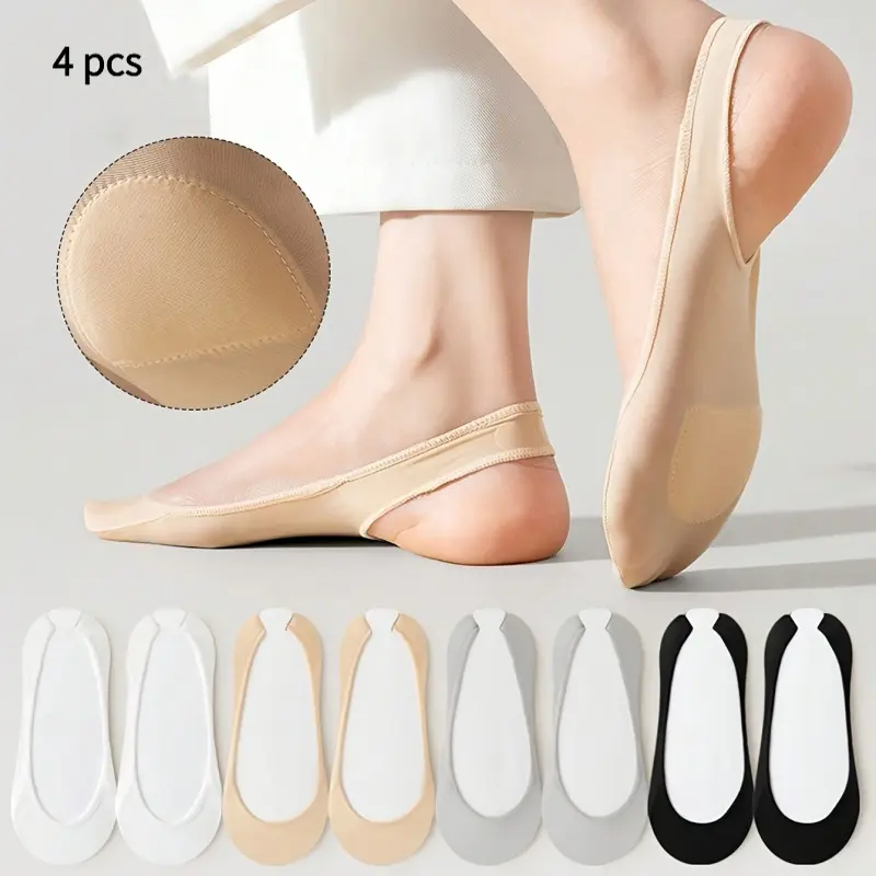 Ice Silk No Show Socks for Women, Breathable Hollow Out Non Slip Low Cut Liner Socks Cushioned Soft Invisible Boat Socks Summer Anti Slip Hidden Socks