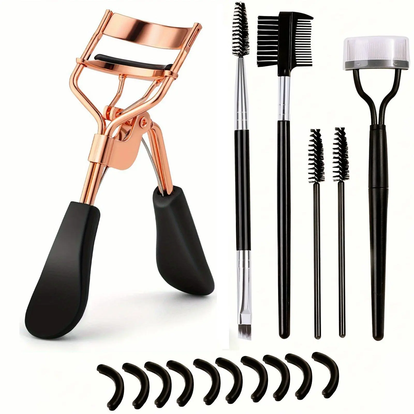 Eyelash Curler & Eyebrow Brush & Comb & Silicone Pad Set, 16pcs/set Durable Eyelash Curler & Accessories, Professional Makeup Tools for Women