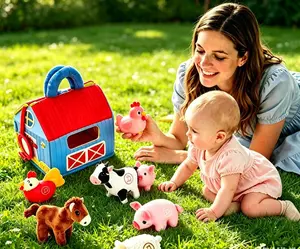 Montessori Farm Animal Soft Cloth House Toy for 6+ Months, Parent-child Interactive Sensory Sound Toy with Real Animal Sounds, Tactile Cognitive Learning Set, Toddler Fine Motor Skills Early Educational Developmental Gift, Toddler Gifts, Sensory Products