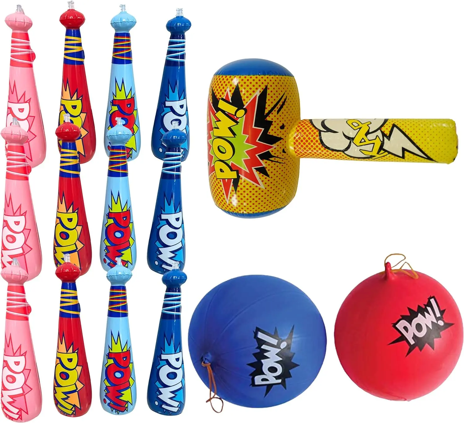 4E's Novelty 25 Piece Set Inflatable Baseball Bats With Pow Design