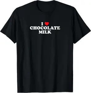 100% Cotton I Love Chocolate Milk Heart T-Shirt Yummy Drink Shirt T-Shirt