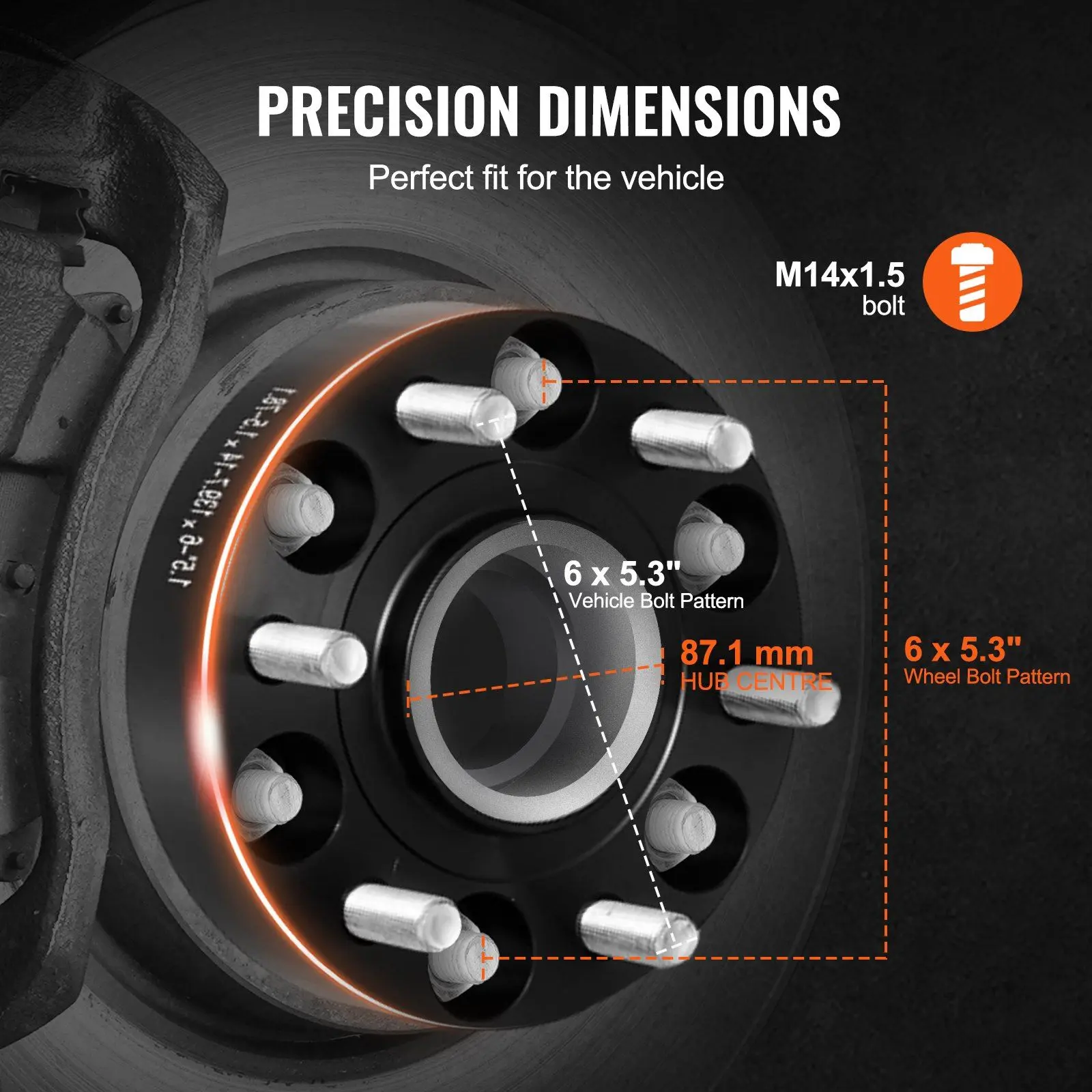 VEVOR 4 PCS Forged Wheel Spacers, 1.5 inch, 6 x 5.3 inch Pattern, 6 Lug Aluminum Alloy Bolt-On Flange, Corrosion-Resistant Black Wheel Adapters, Corrosion Resistance